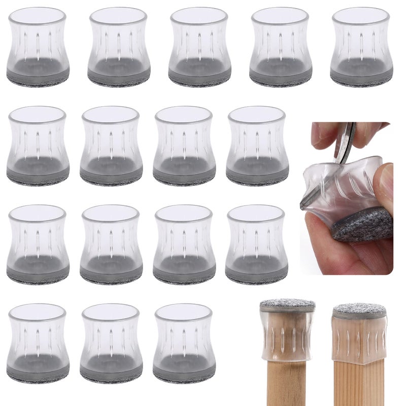 Furnigear Chair Leg Floor Protectors Chair Leg Caps Chair Leg Protectors for Hardwood Floors Silicone Chair Leg Covers 16 Pack Transparent - Image 1